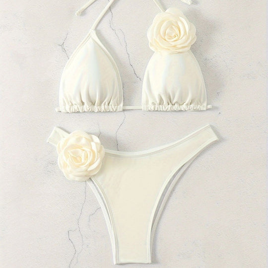 Damen Sexy Triangel-Bikini mit Blumendetails EB