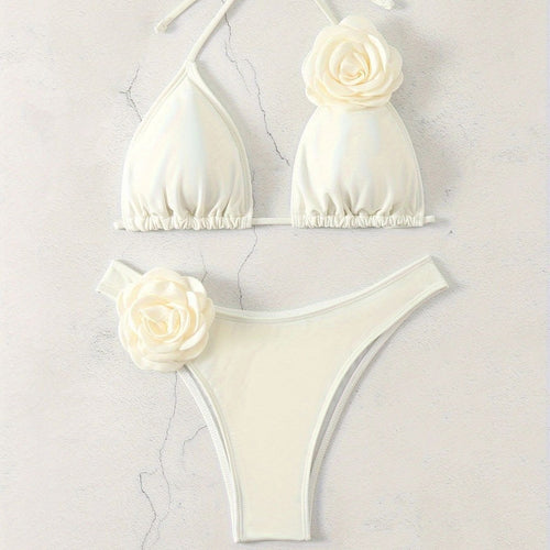 Damen Sexy Triangel-Bikini mit Blumendetails EB