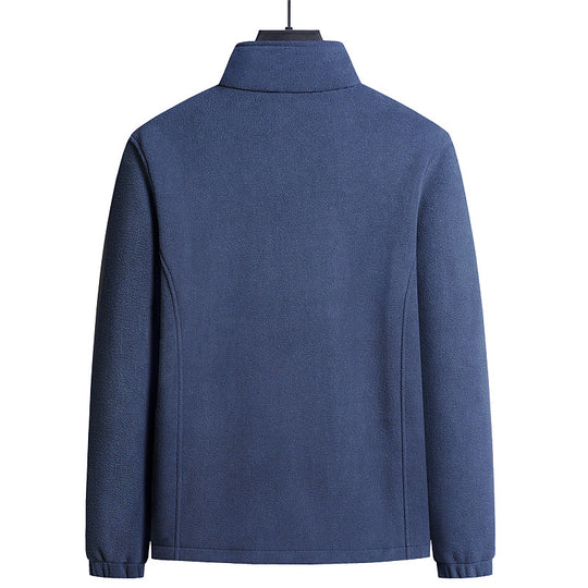 Herren minimalistischer Microfleece-Cardigan mit Stehkragen, Zwei-Wege-Reißverschluss und elastischen Bündchen EB