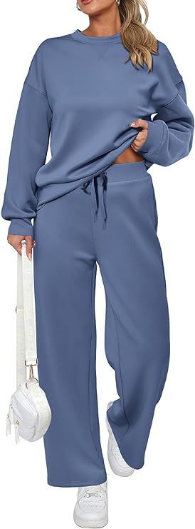 Damen nan zweiteiliges French-Terry Lounge-Set mit oversized Rundhals-Pullover und weitem Highwaist-Jogger EB