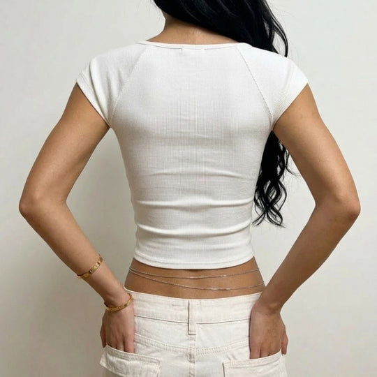 Damen Kurzarm-Top mit Spitzendetail und taillierter Passform EB