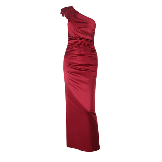 Damen elegantes Wickelkleid mit asymmetrischem Oberteil und Rüschendetails EB