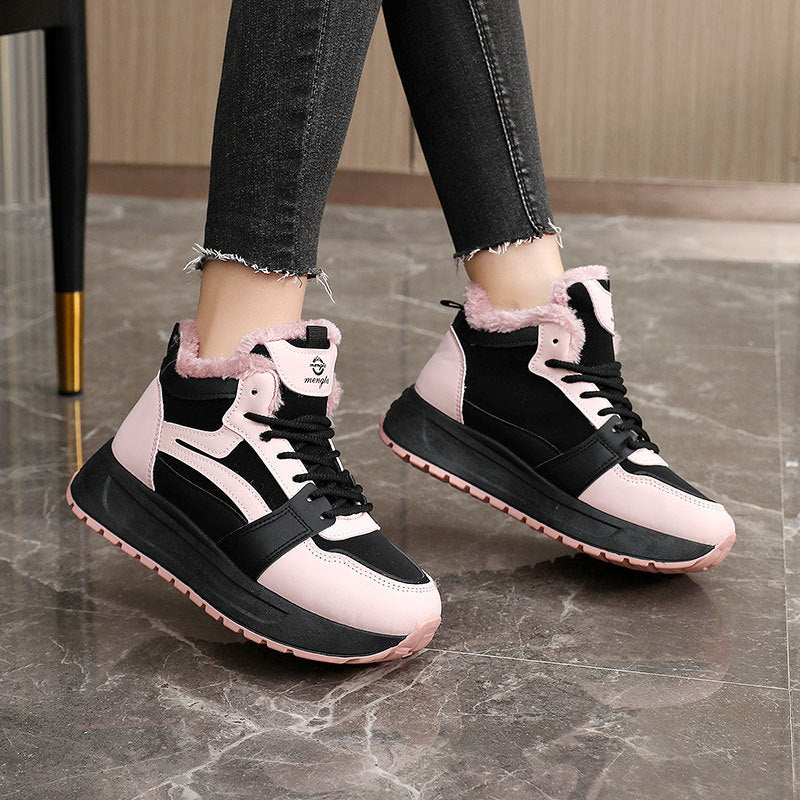 Damen modische High-Top Sneakers mit warmem Innenfutter und rutschfester Sohle EB