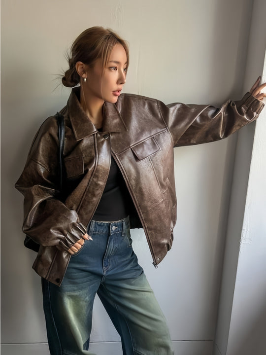 Damen Lässige oversized Kunstjacke mit praktischen Taschen EB
