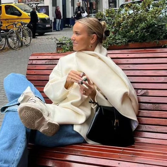 Damen elegante Oversized Jacke mit voluminösem Kragen EB