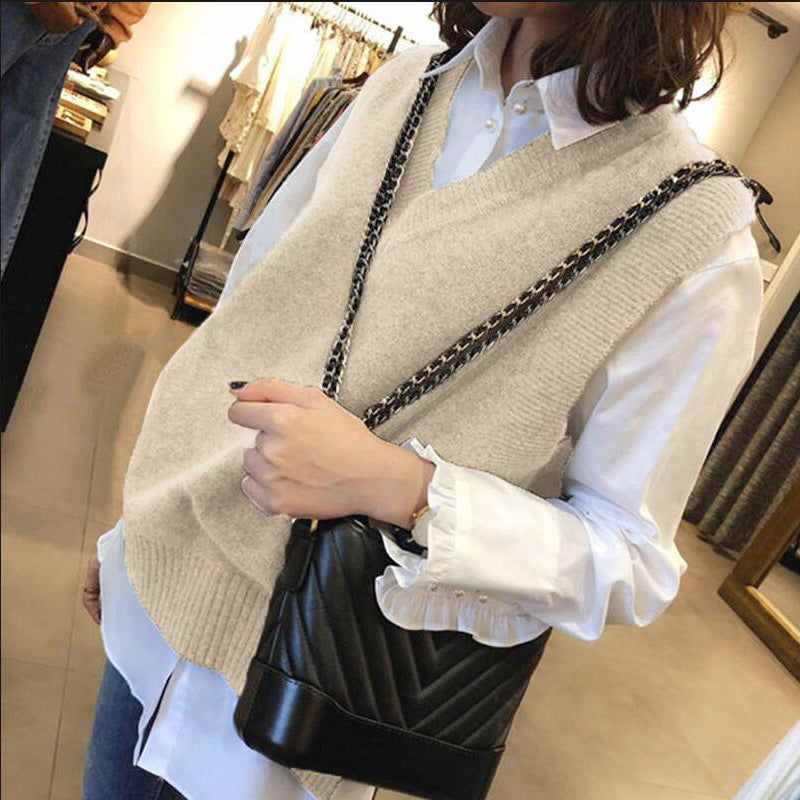 Damen Ärmellose Strickweste mit V-Ausschnitt und Rippdetails EB