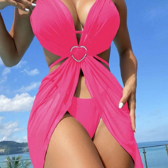Damen Bikini-Set mit verspieltem Herzdesign und transparentem Überwurf EB