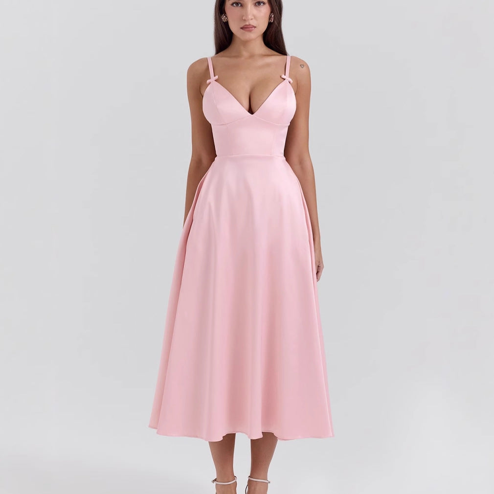 Damen Midikleid mit elegantem V-Ausschnitt und schwingendem Rock EB