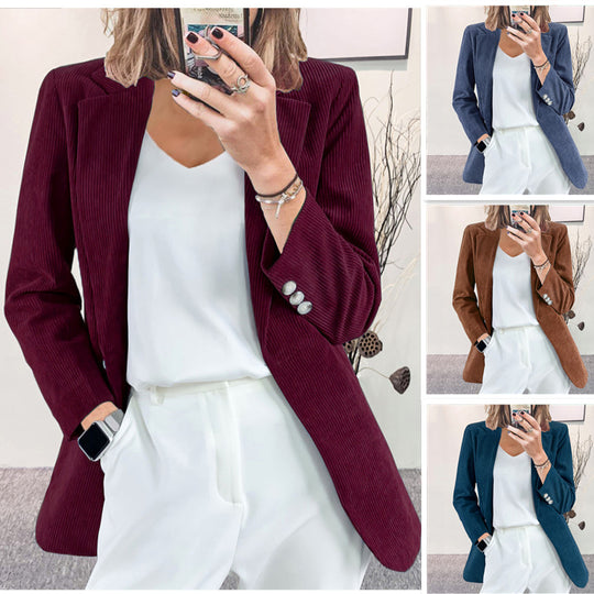 Damen Eleganter Blazer mit vertikalem Streifenmuster und schmaler Silhouette EB