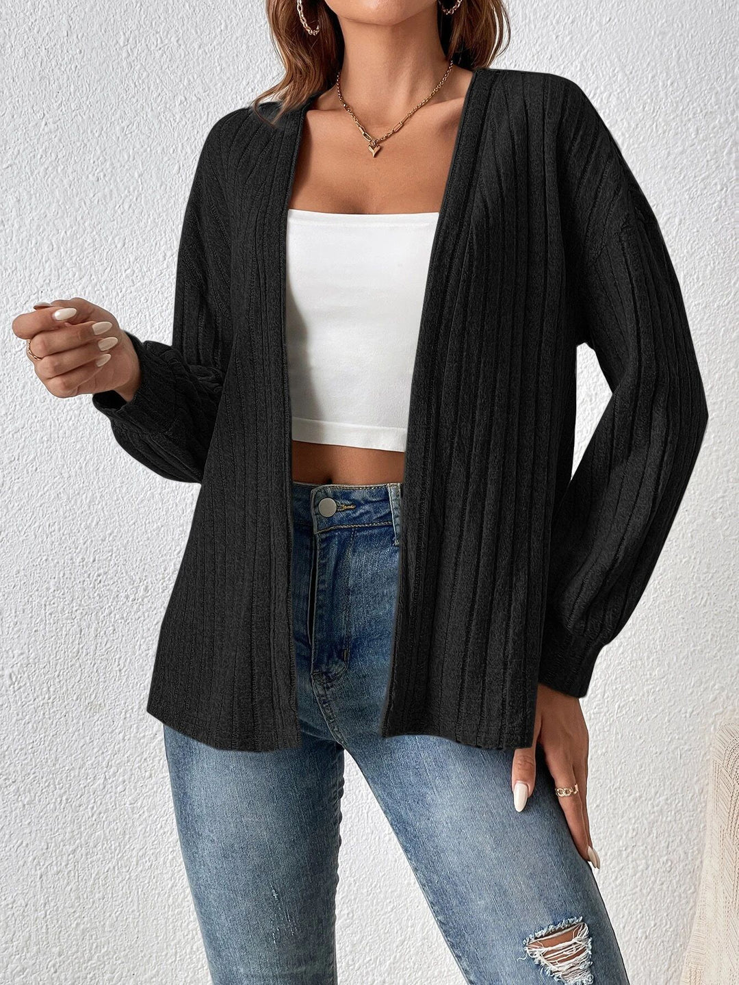 Damen Strickjacke mit tiefem V-Ausschnitt und strukturierter Rippoptik EB