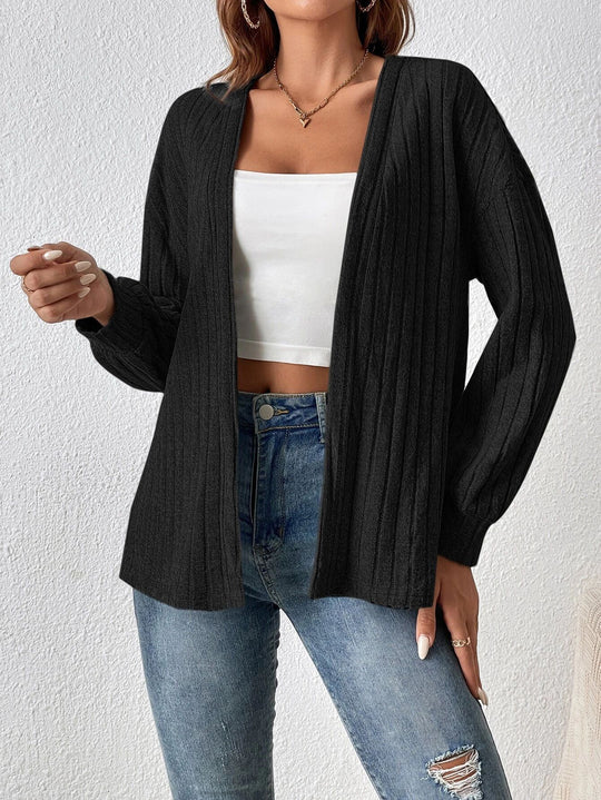 Damen Strickjacke mit tiefem V-Ausschnitt und strukturierter Rippoptik EB