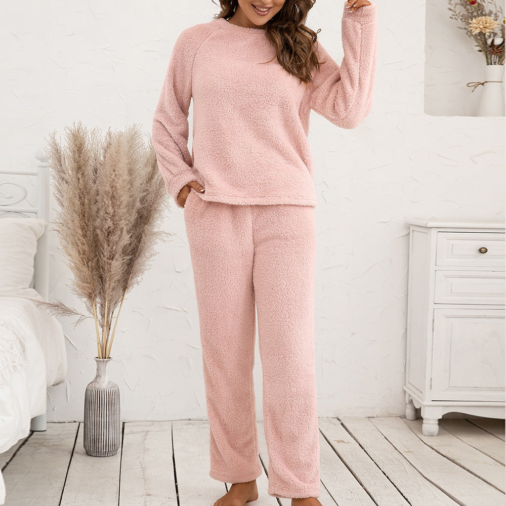 Damen Kuscheliges Fleece-Pyjama-Set mit langen Ärmeln und bequemen Hosen EB