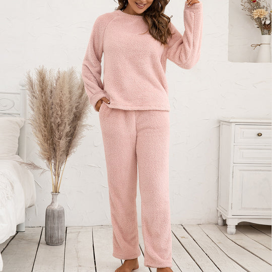 Damen Kuscheliges Fleece-Pyjama-Set mit langen Ärmeln und bequemen Hosen EB