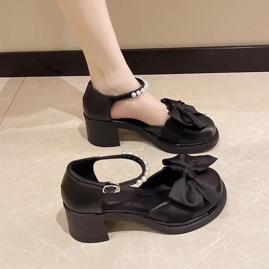 Damen Sandalen mit eleganter Schleifenverzierung und modischem Perlenriemen EB