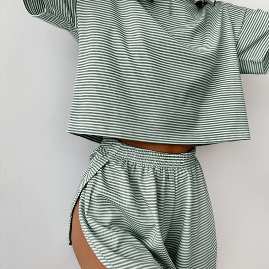 Damen stylisches Freizeit-Set mit lockerem Kurzarm-Top und Shorts EB