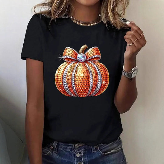 Damen T-Shirt mit stylischem Kürbis-Motiv und aufregendem Animal-Print EB