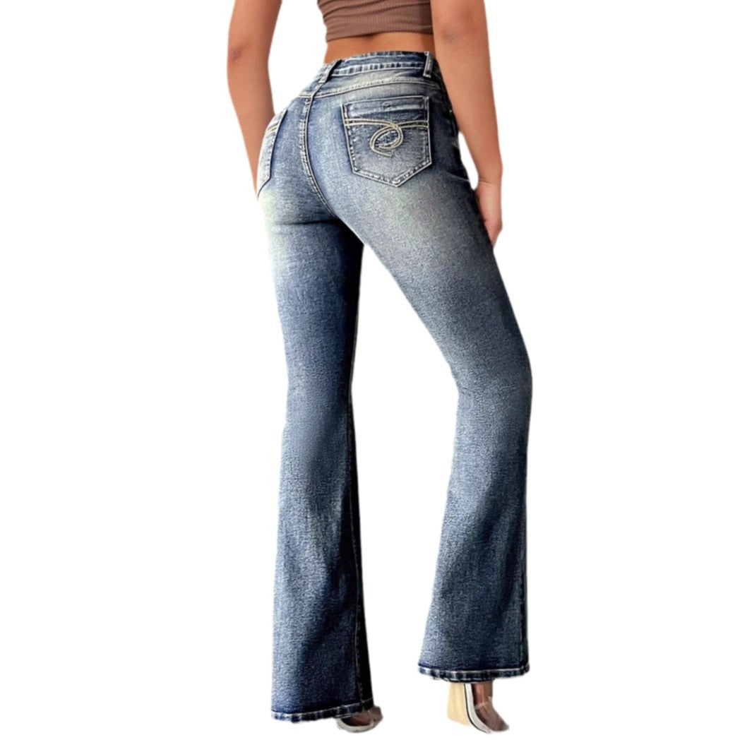 Damen Bootcut Jeans mit hohem Bund und modischen Waschungen EB