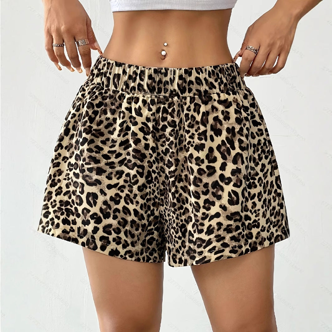 Damen Lockere Leoprint-Strandshorts EB