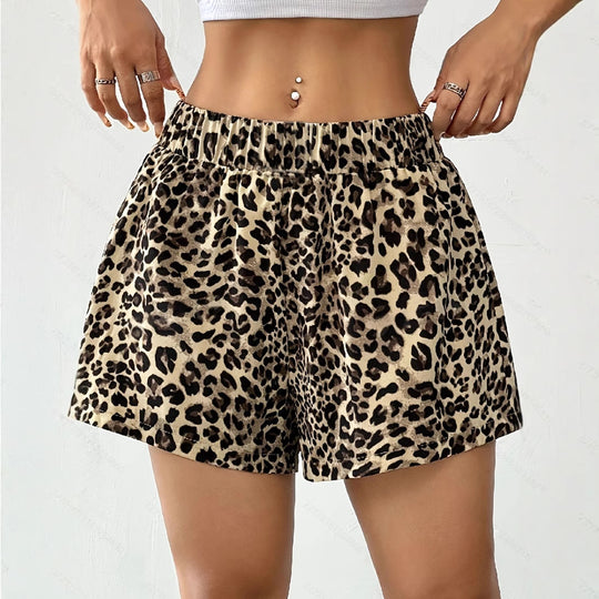 Damen Lockere Leoprint-Strandshorts EB