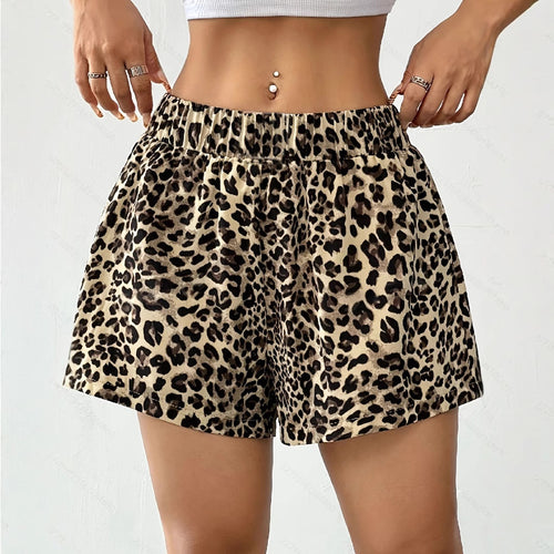 Damen Lockere Leoprint-Strandshorts EB
