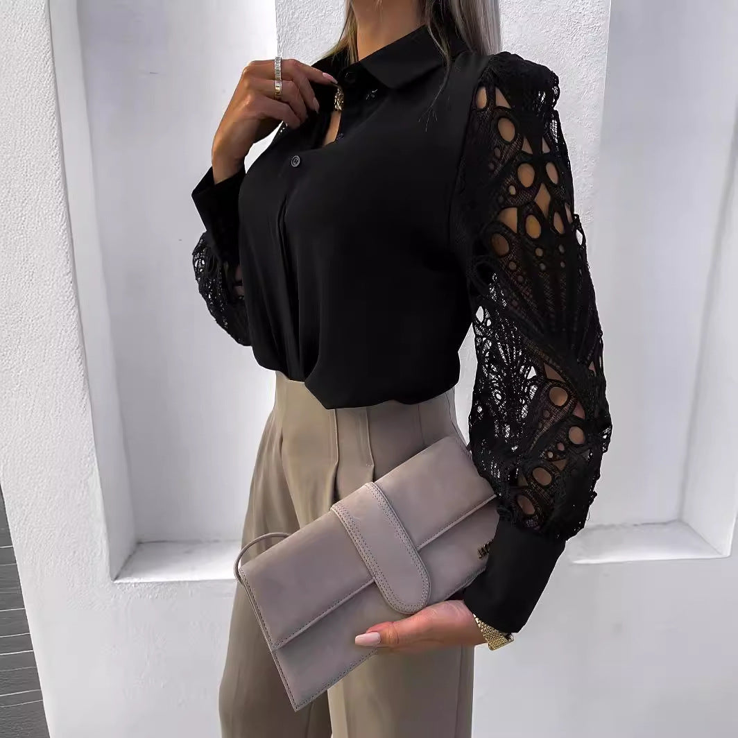 Damen Elegante Bluse mit kunstvollen Spitzenärmeln EB