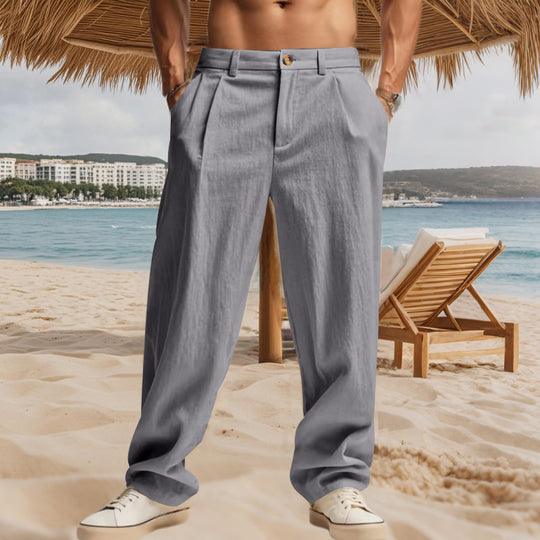 Herren nan elegante Bundfaltenhose aus leichtem Baumwollmix mit geradem Schnitt und Gürtelschlaufen EB