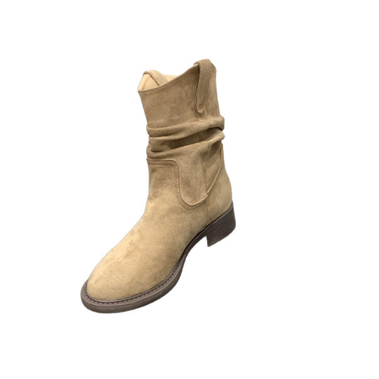 Damen modische Stiefel mit gerafftem Schaft und bequemem Blockabsatz EB