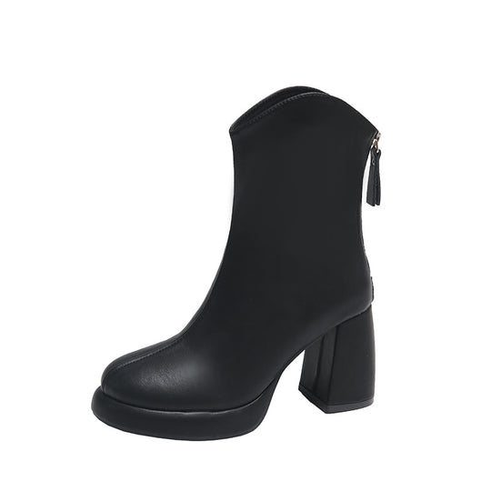Damen eleganter und edler Ankle Boot mit blockiertem Absatz und Reißverschluss EB