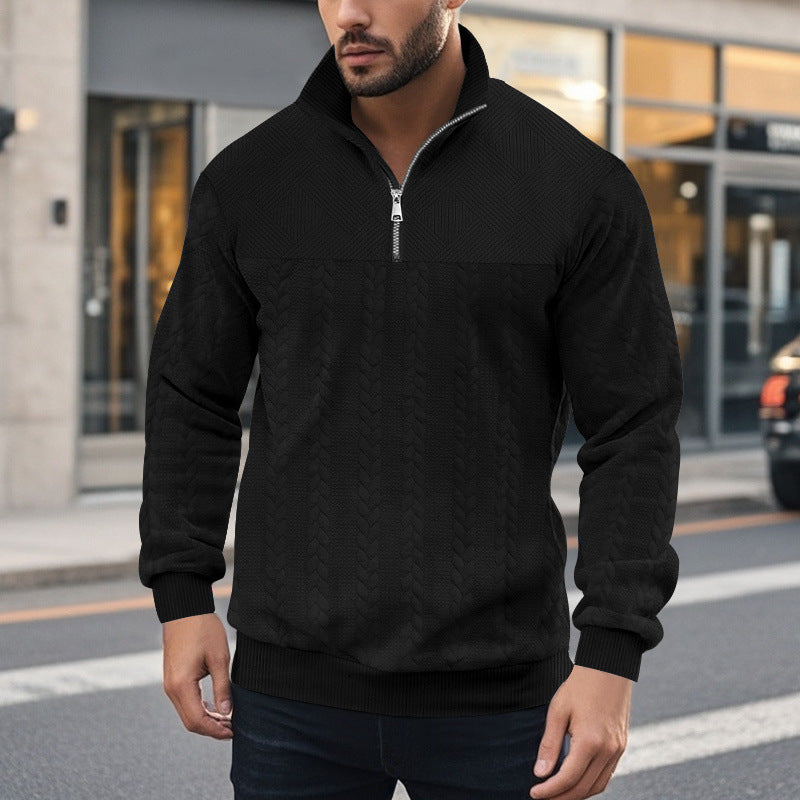 Herren Pullover mit strukturierter Optik und hohem Kragen EB