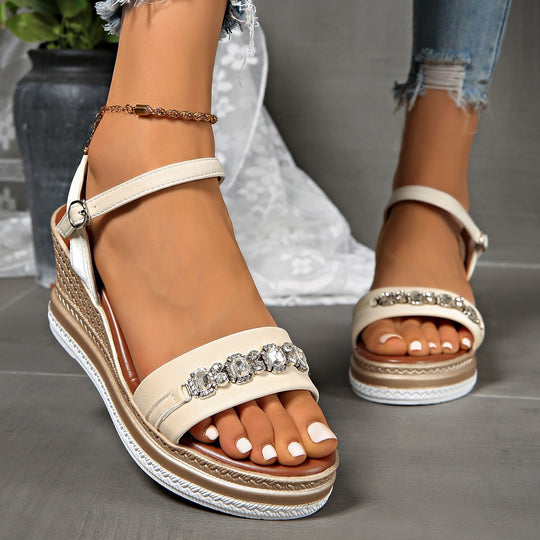 Damen elegante Wedge-Sandalen mit funkelnden Strass-Applikationen EB