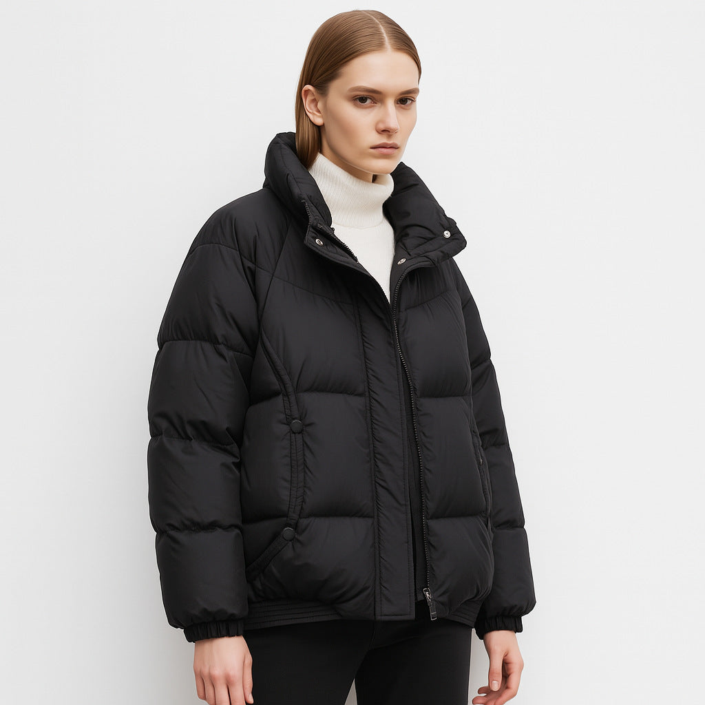 Damen Voluminöse Steppjacke mit modernem Kragen und praktischen Taschen EB