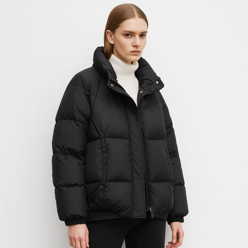 Damen Voluminöse Steppjacke mit modernem Kragen und praktischen Taschen EB