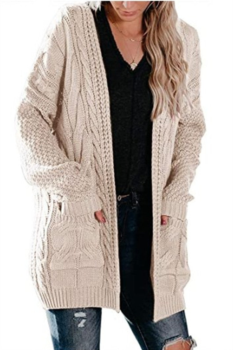 Damen Grobstrickjacke mit tiefen Taschen und strukturiertem Kabelmuster EB