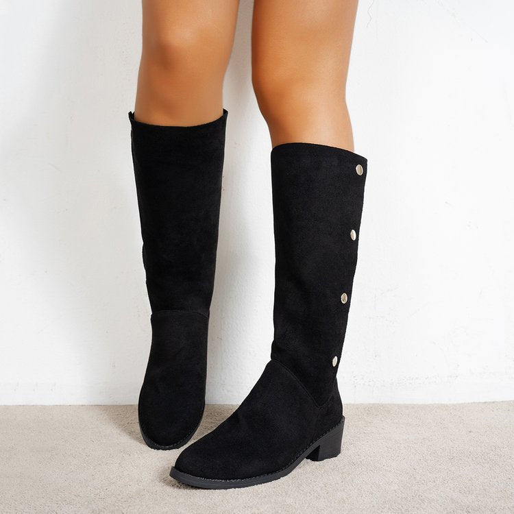 Damen Elegante Stiefel aus weichem mit modischen Knopfdetails EB