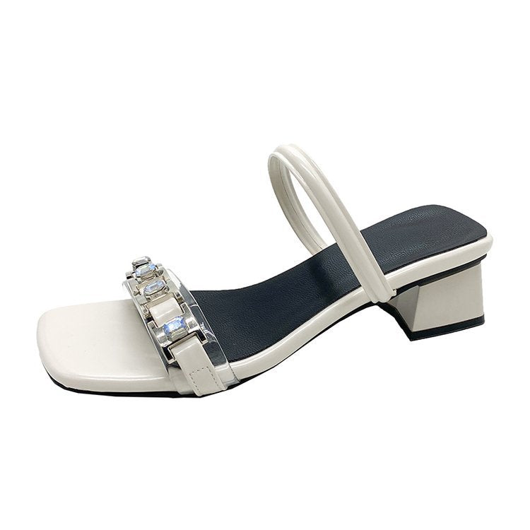 Damen elegante Mules mit gekreuzten Riemen und Blockabsatz EB