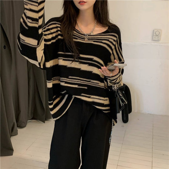 Damen Strickpullover mit elegantem Streifenmuster und lässigem Schnitt EB