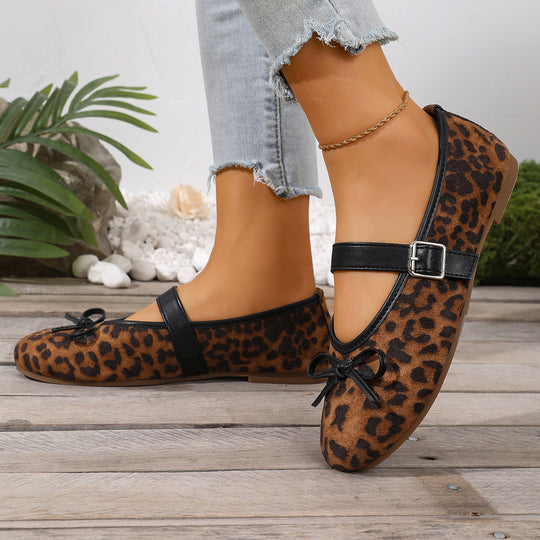 Damen Ballerinas mit verstellbarem Riemendesign und modischem Leopardenmuster EB