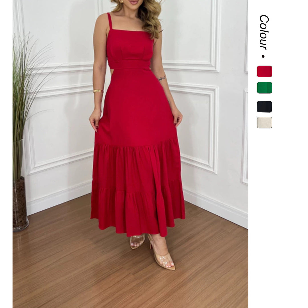 Damen Maxi-Kleid mit tailliertem Oberteil und voluminösem Rock EB