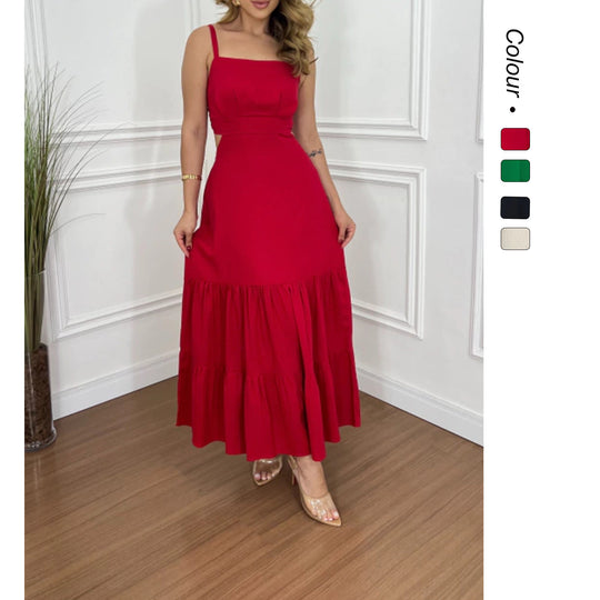Damen Maxi-Kleid mit tailliertem Oberteil und voluminösem Rock EB