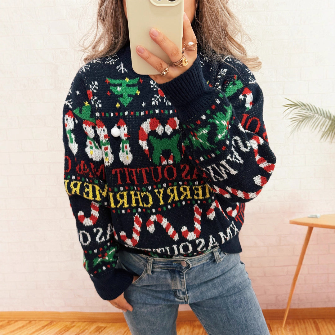 Damen Weihnachts-Pullover mit nordischem Design und festlichen Motiven EB