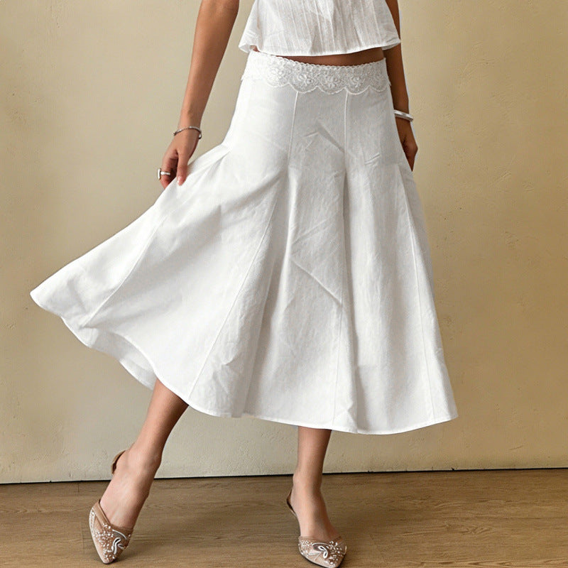 Damen Eleganter, fließender Midirock mit elastischem Bund EB