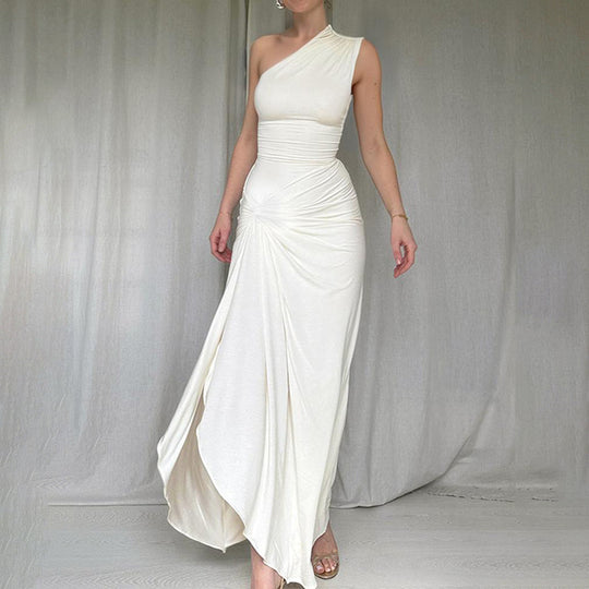 Damen Elegantes One-Shoulder Maxikleid mit verführerischem Seitenschlitz EB