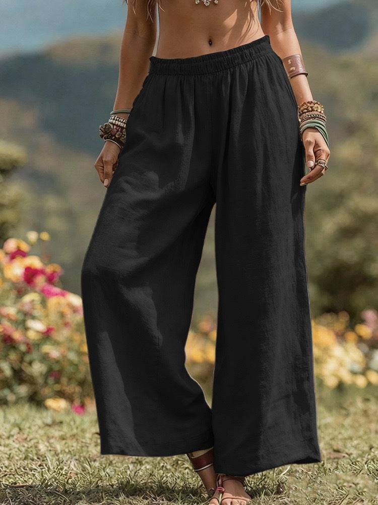 Damen Weit geschnittene Leinenhose EB
