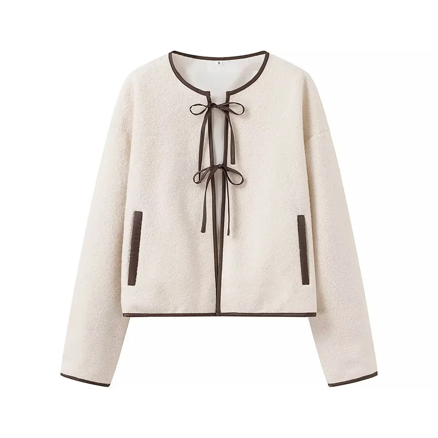 Damen Kuschelige Übergangsjacke mit eleganten Bindebändern und praktischen Taschen EB