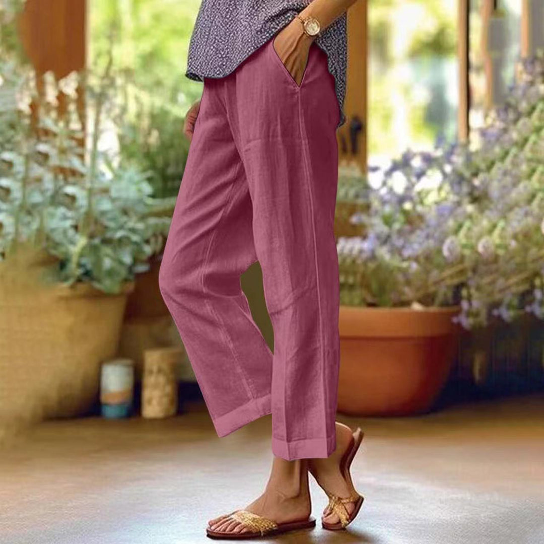 Damen nan lässige Cropped-Hose mit geradem Bein, dezenter Bügelfalte und seitlichen Eingrifftaschen EB