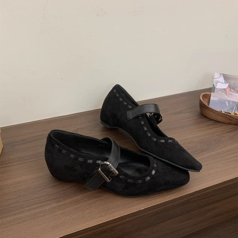 Damen elegante Mary Janes mit modischer Schnalle und hochwertiger Wildlederoberfläche EB