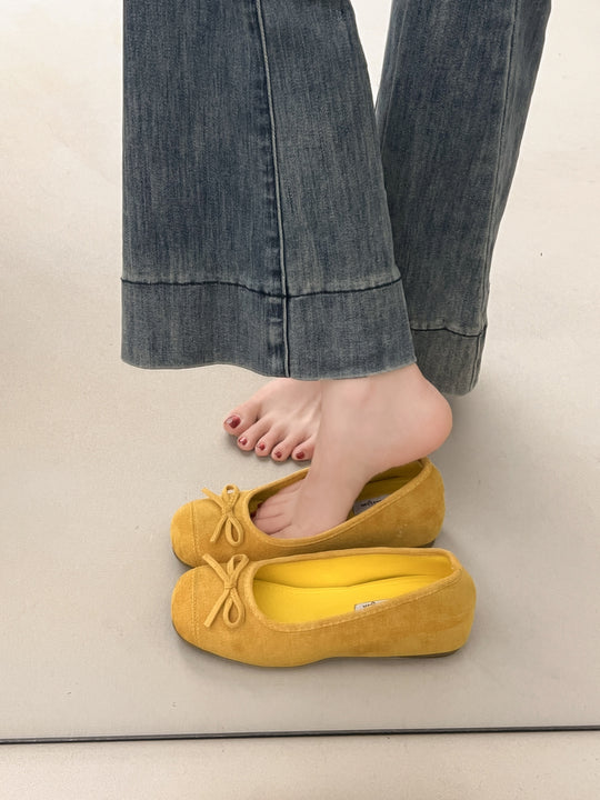 Damen Ballerinas mit zarter Schleifenapplikation und weichem Veloursleder EB