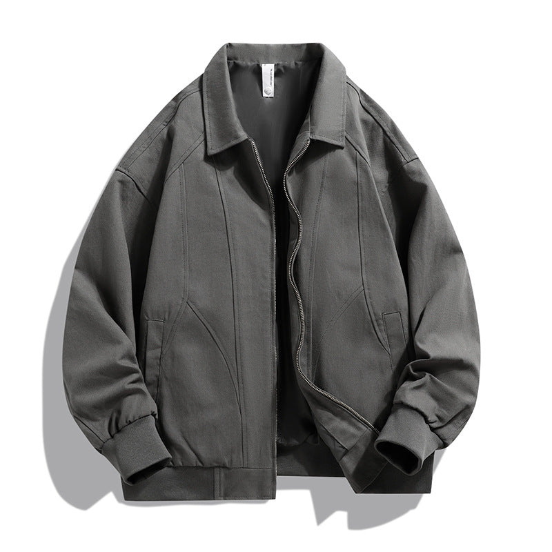 Men's  oversized collared zip-up lined utility bomber jacket with angled welt pockets EB