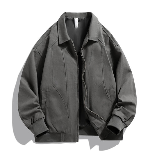 Men's  oversized collared zip-up lined utility bomber jacket with angled welt pockets EB