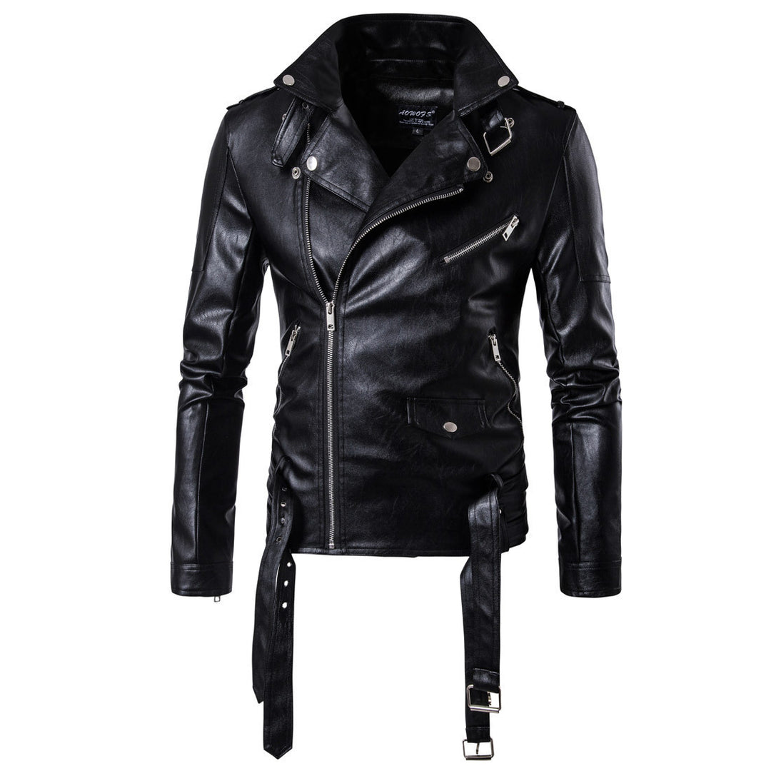 Herren Leder Bikerjacke mit robusten Reißverschlüssen EB